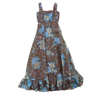 Vintage 1960s Lorrie Deb San Francisco Floral Chiffon Maxi Dress Talon Zip USA